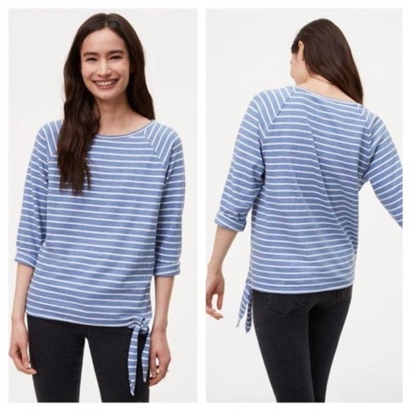 NWT LOFT Striped Side Tie Top  knit blue white‎ size XS - Picture 2 of 9